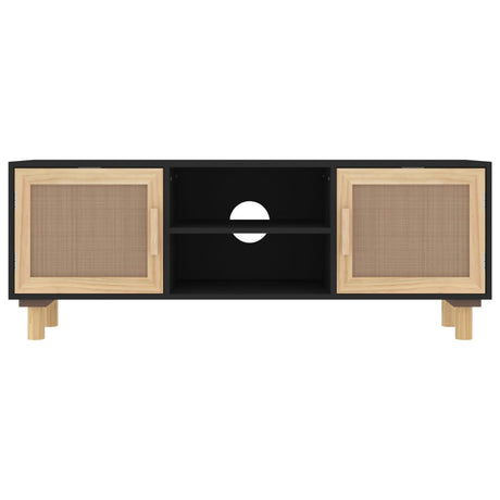 Tv Cabinet 105X30X40 Cm Solid Wood Pine&Natural Rattan