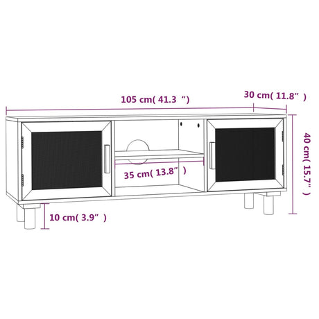 Tv Cabinet 105X30X40 Cm Solid Wood Pine&Natural Rattan