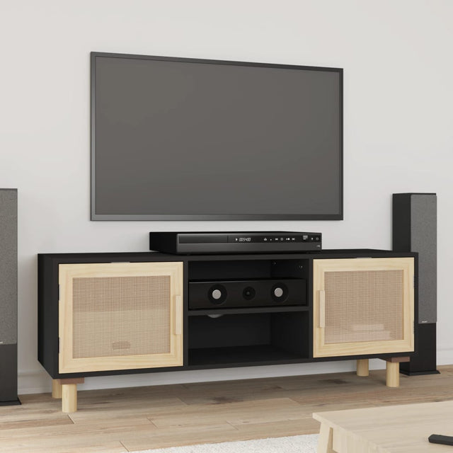 Tv Cabinet 105X30X40 Cm Solid Wood Pine&Natural Rattan