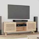 Tv Cabinet 105X30X40 Cm Solid Wood Pine&Natural Rattan