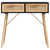 Console Table Black 80x30x75 cm Solid Wood Pine&Natural Rattan