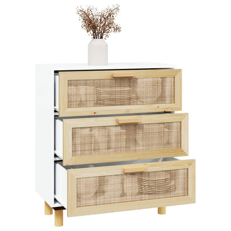 Sideboard 60X30X70 Cm Solid Wood Pine And Natural Rattan