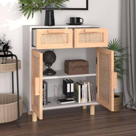 Sideboard 60X30X75 Cm Solid Wood Pine And Natural Rattan