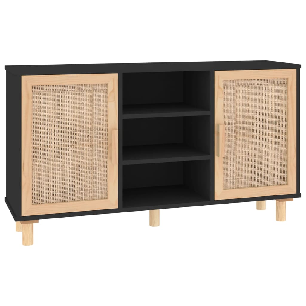 Sideboard 105X30X60 Cm Solid Wood Pine And Natural Rattan