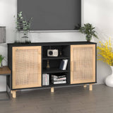 Sideboard 105X30X60 Cm Solid Wood Pine And Natural Rattan