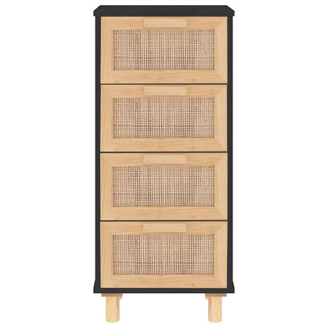 Sideboard 40X30X90 Cm Solid Wood Pine And Natural Rattan