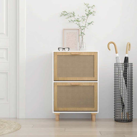 Shoe Cabinet 52X25X Engineered Wood&Natural Rattan