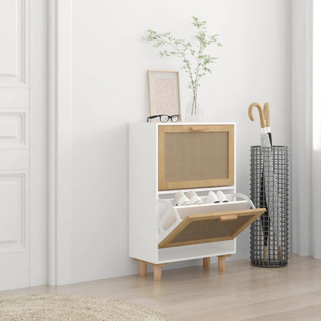 Shoe Cabinet 52X25X Engineered Wood&Natural Rattan
