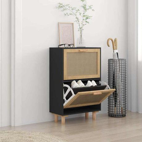 Shoe Cabinet 52X25X Engineered Wood&Natural Rattan