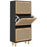 Shoe Cabinet 52X25X Engineered Wood&Natural Rattan