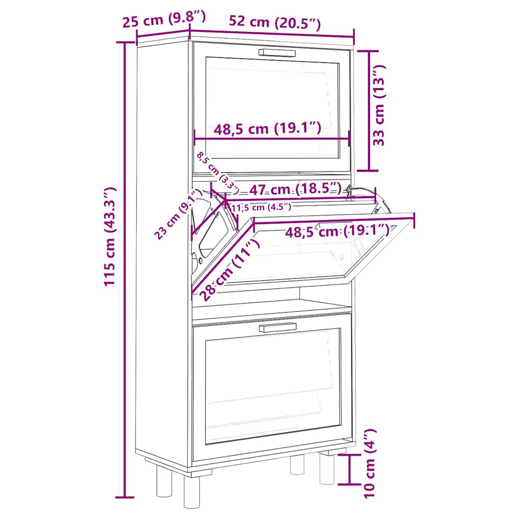 Shoe Cabinet 52X25X Engineered Wood&Natural Rattan