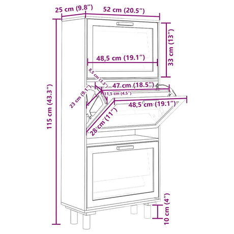 Shoe Cabinet 52X25X Engineered Wood&Natural Rattan