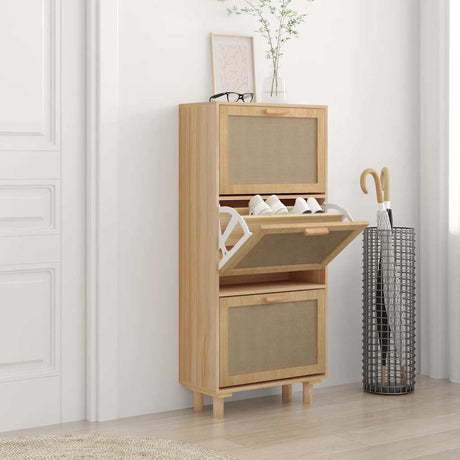 Shoe Cabinet 52X25X Engineered Wood&Natural Rattan