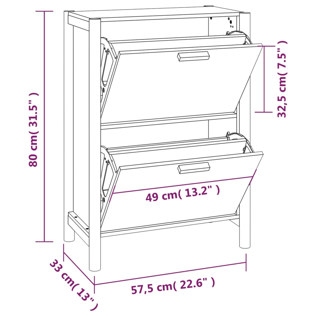 Shoe Cabinet 57.5X33X80 Cm Engineered Wood