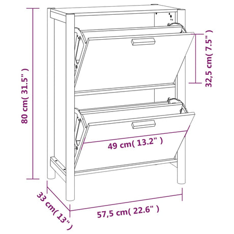 Shoe Cabinet 57.5X33X80 Cm Engineered Wood