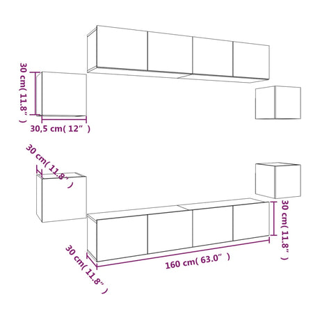 8 Piece Tv Cabinet Set Engineered Wood