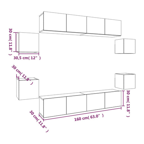 8 Piece Tv Cabinet Set Engineered Wood