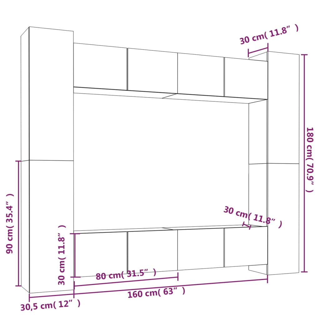 8 Piece Tv Cabinet Set Engineered Wood