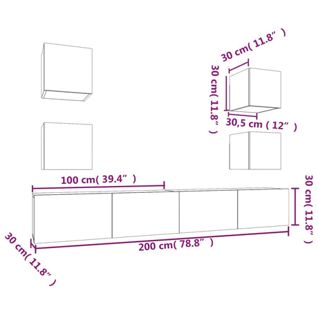 6 Piece Tv Cabinet Set Engineered Wood