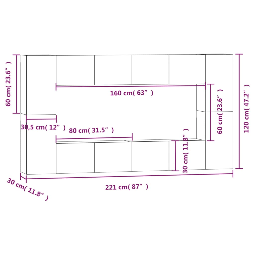 8 Piece Tv Cabinet Set Engineered Wood
