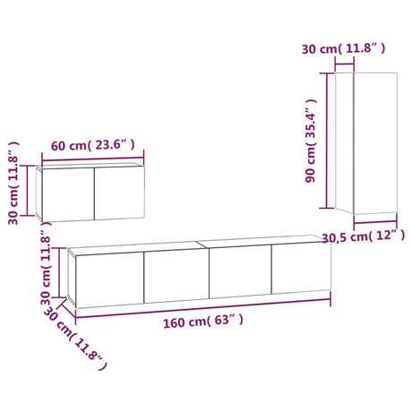 4 Piece Tv Cabinet Set Engineered Wood