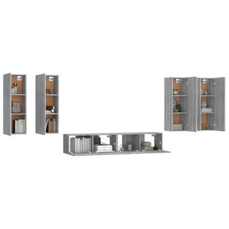 6 Piece Tv Cabinet Set Engineered Wood