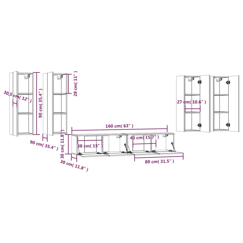 6 Piece Tv Cabinet Set Engineered Wood
