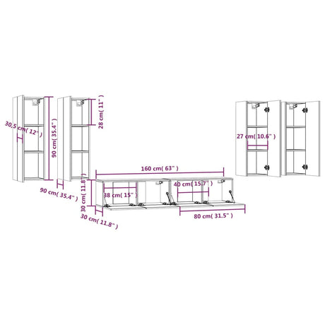 6 Piece Tv Cabinet Set Engineered Wood