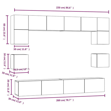 8 Piece Tv Cabinet Set Engineered Wood