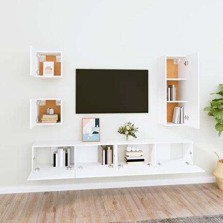 5 Piece Tv Cabinet Set White Engineered Wood
