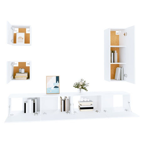 5 Piece Tv Cabinet Set White Engineered Wood