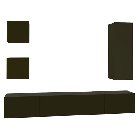 5 Piece Tv Cabinet Set Black Engineered Wood