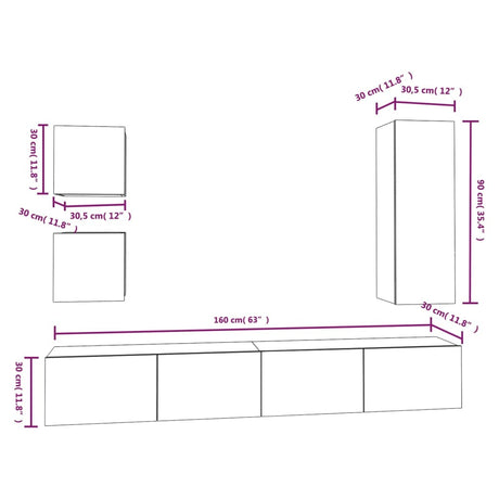 5 Piece Tv Cabinet Set Black Engineered Wood