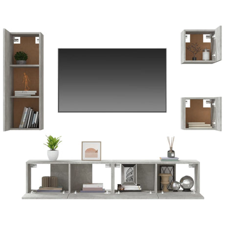 5 Piece Tv Cabinet Set Concrete Grey Engineered Wood