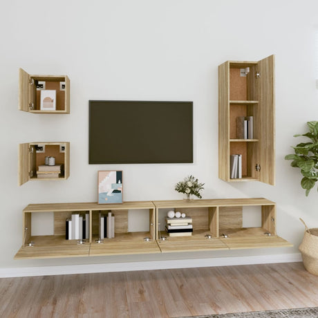 5 Piece Tv Cabinet Set Sonoma Oak Engineered Wood