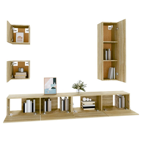 5 Piece Tv Cabinet Set Sonoma Oak Engineered Wood