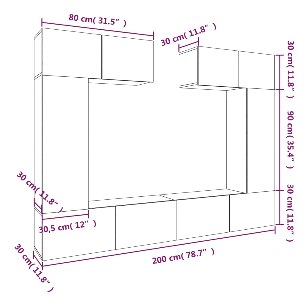 6 Piece Tv Cabinet Set Engineered Wood