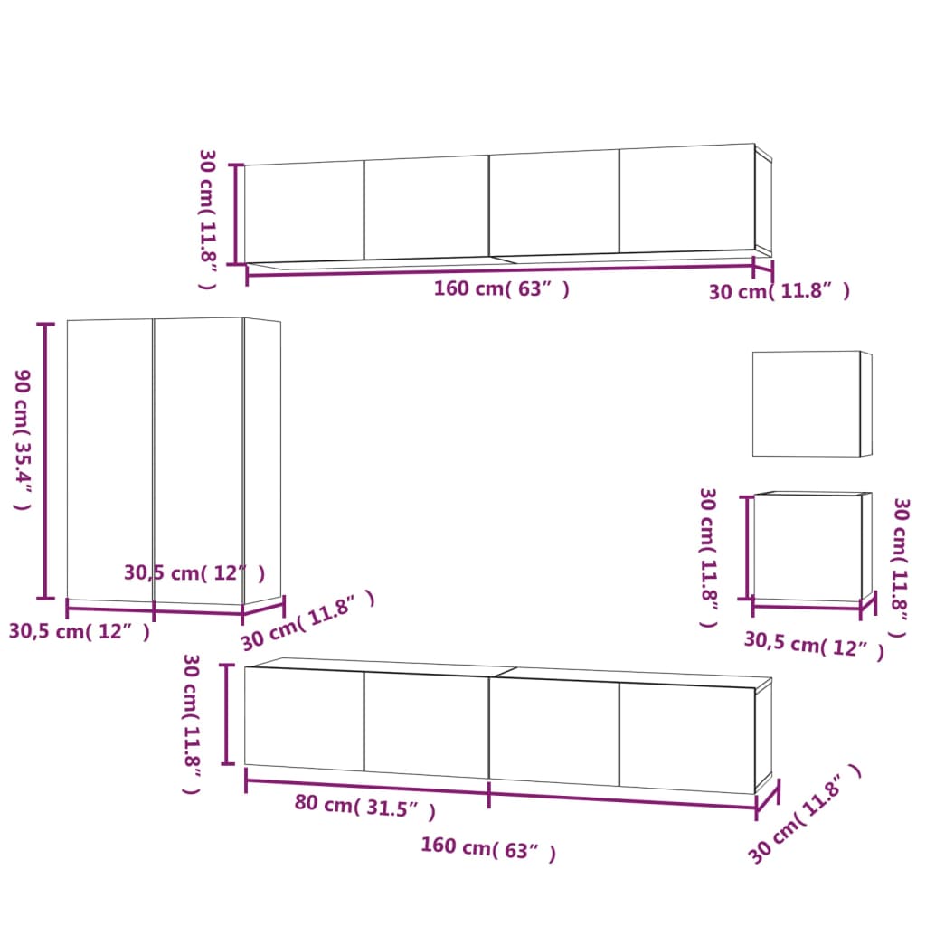 8 Piece Tv Cabinet Set Engineered Wood