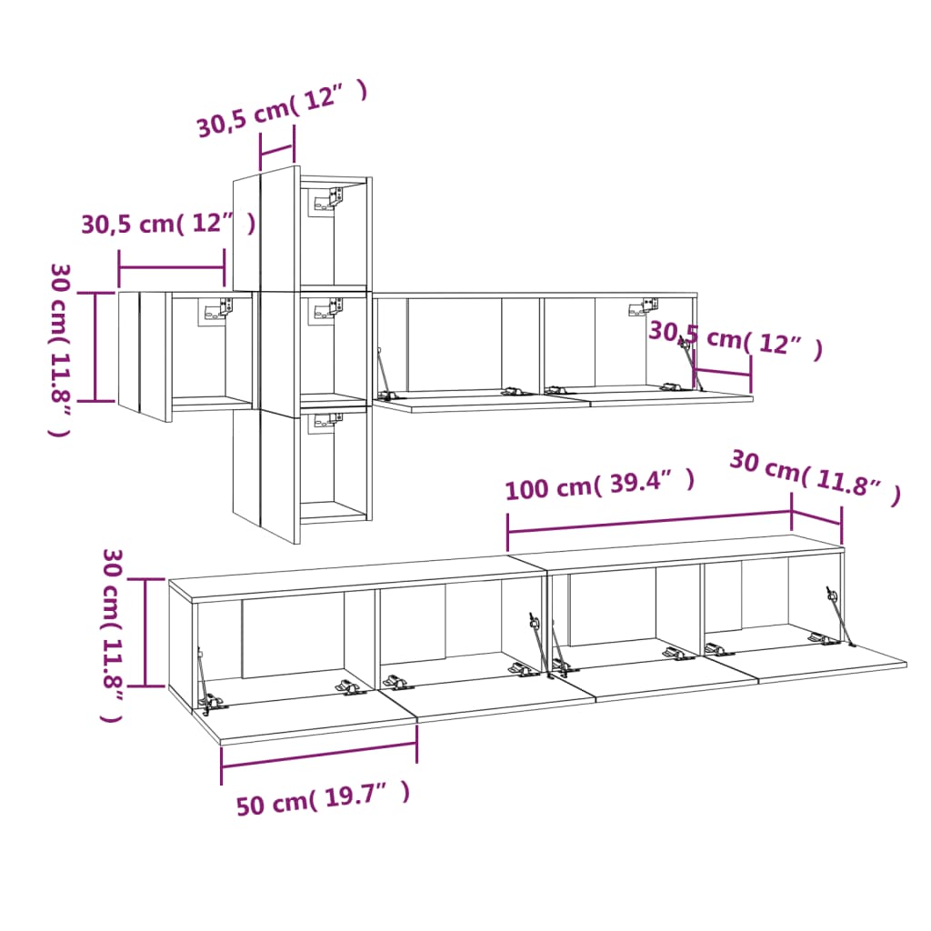 7 Piece Tv Cabinet Set Engineered Wood