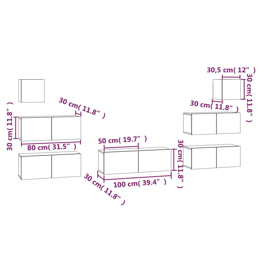 7 Piece Tv Cabinet Set Engineered Wood
