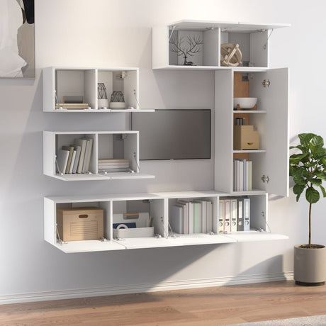 6 Piece Tv Cabinet Set White Engineered Wood