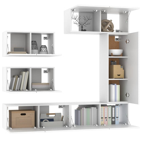 6 Piece Tv Cabinet Set White Engineered Wood
