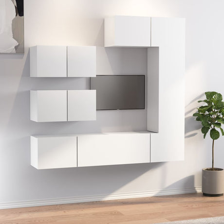 6 Piece Tv Cabinet Set White Engineered Wood