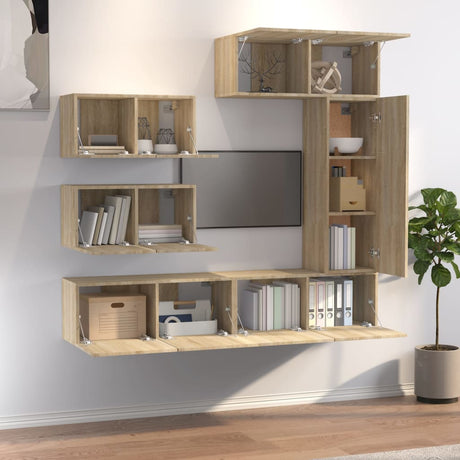 6 Piece Tv Cabinet Set Sonoma Oak Engineered Wood