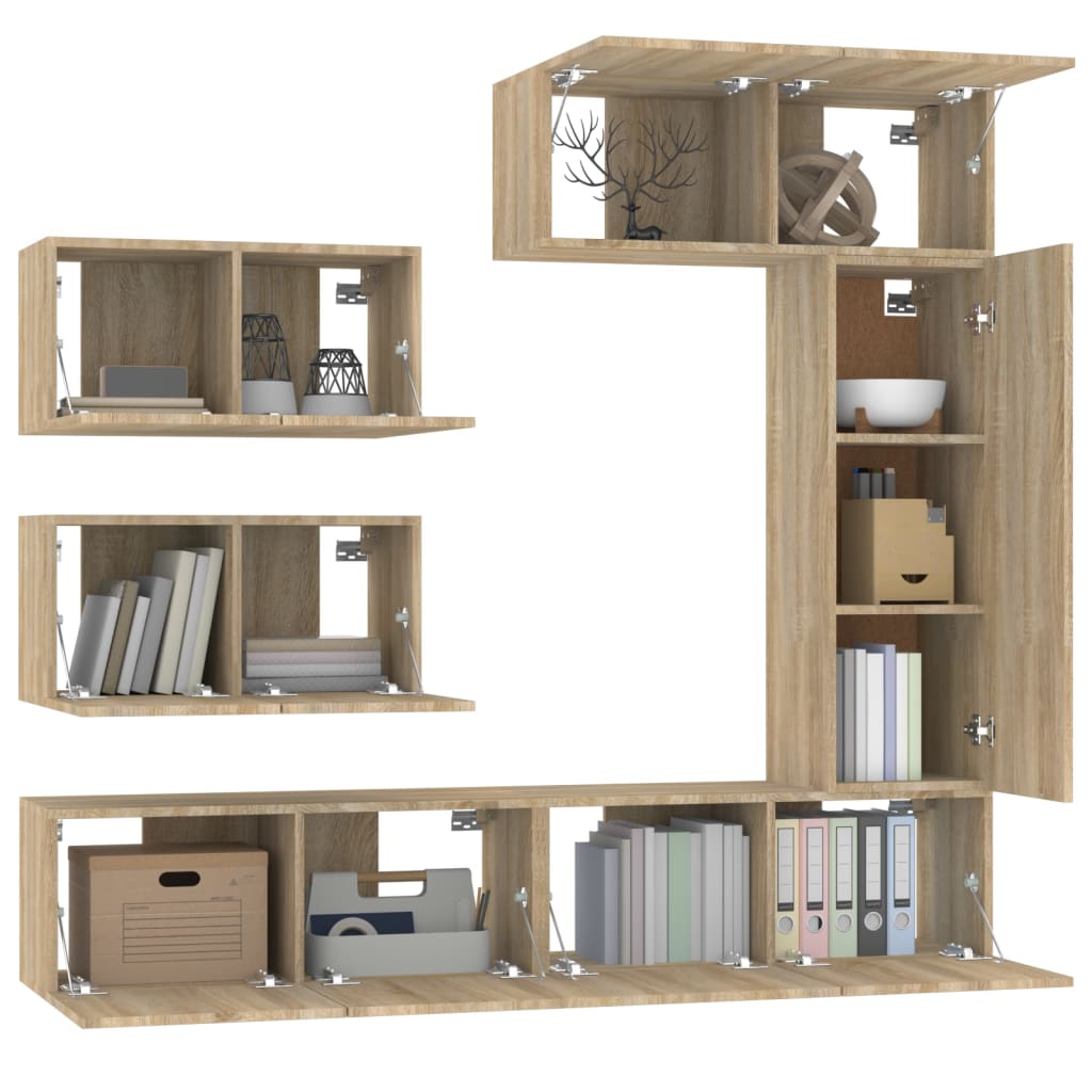 6 Piece Tv Cabinet Set Sonoma Oak Engineered Wood
