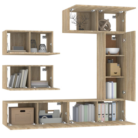 6 Piece Tv Cabinet Set Sonoma Oak Engineered Wood