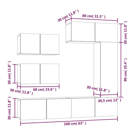 6 Piece Tv Cabinet Set Sonoma Oak Engineered Wood