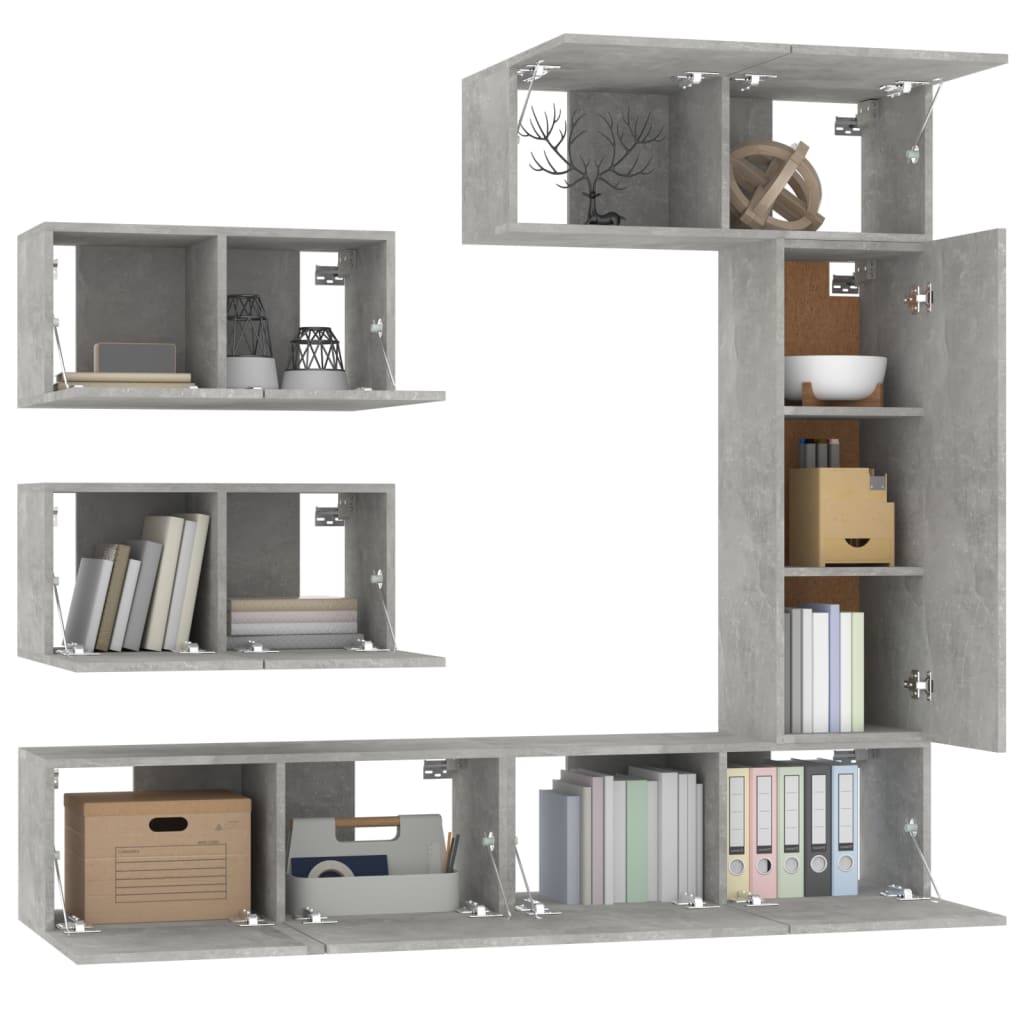6 Piece Tv Cabinet Set Concrete Grey Engineered Wood