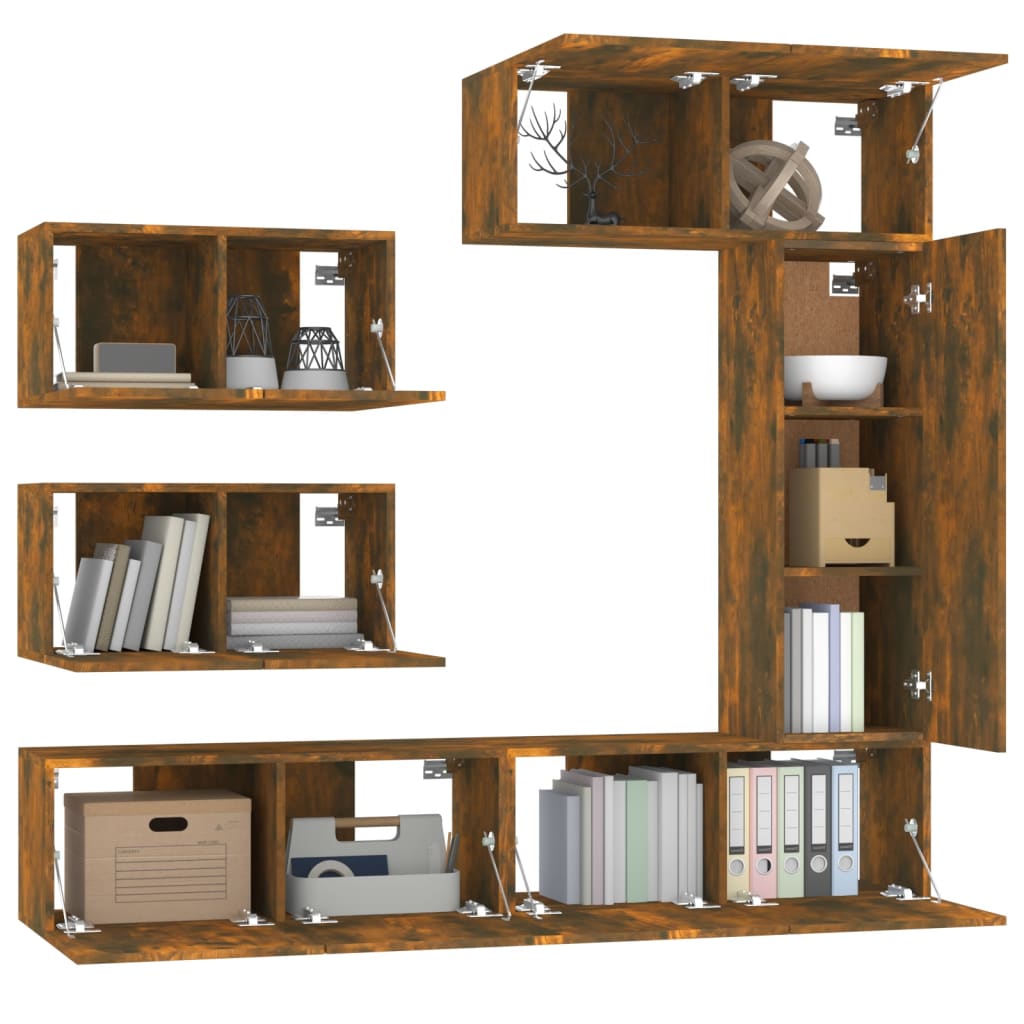 6 Piece Tv Cabinet Set Smoked Oak Engineered Wood