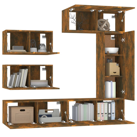 6 Piece Tv Cabinet Set Smoked Oak Engineered Wood